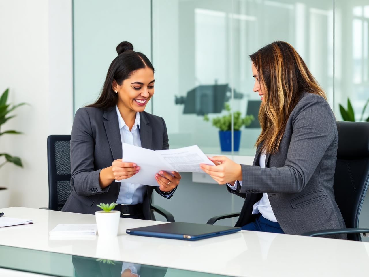 Consultora da DMD Cred conferindo documentos com uma cliente